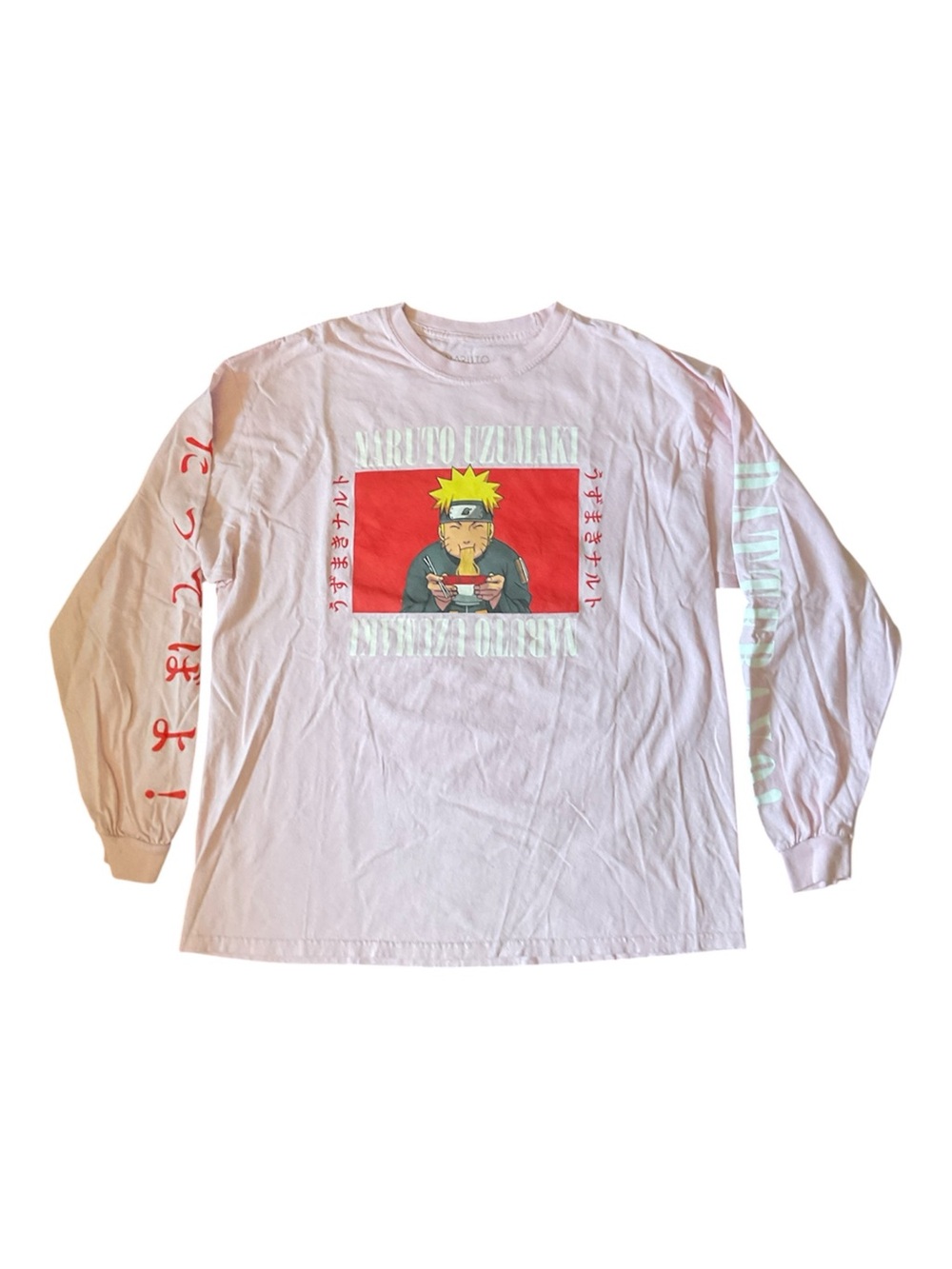 Naruto Uzumaki Graphic Long Sleeve T-Shirt Light Pink Men’s L Anime Fandom Ramen